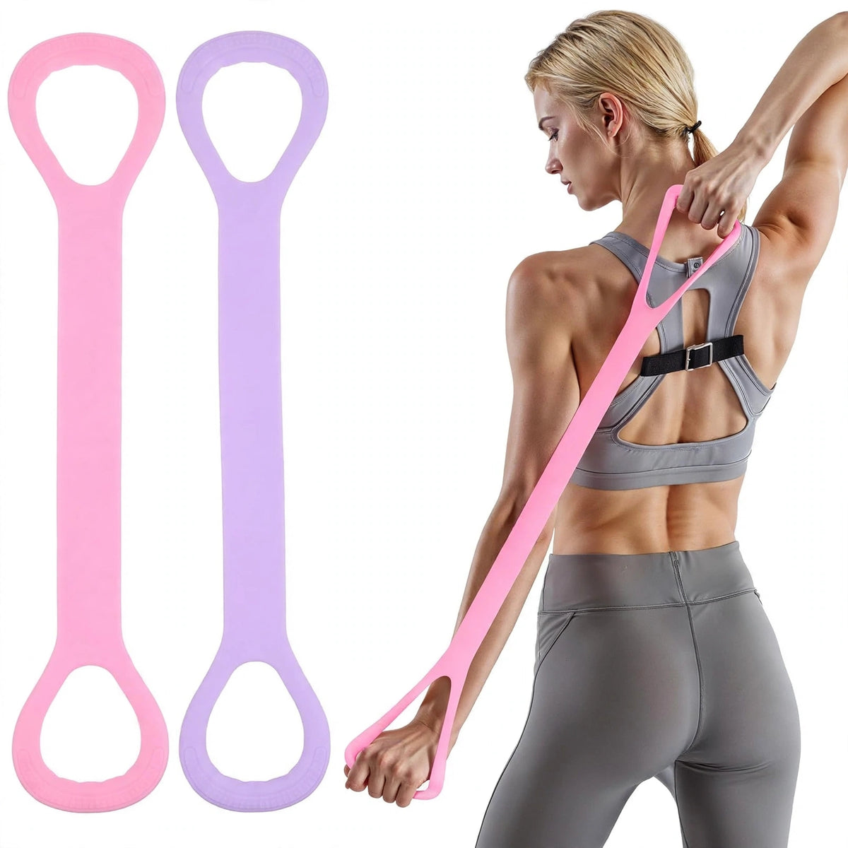 SAHROY Figure 8 Resistance Band - Soft Silicone Gel | Full Body Workout & Toning For Arms, Back, Legs | Yoga, Pilates, Gym For Women (Pack of 1)